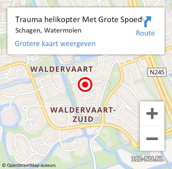 Locatie op kaart van de 112 melding: Trauma helikopter Met Grote Spoed Naar Schagen, Watermolen op 27 mei 2024 06:55