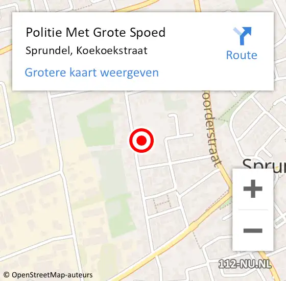 Locatie op kaart van de 112 melding: Politie Met Grote Spoed Naar Sprundel, Koekoekstraat op 27 mei 2024 07:46