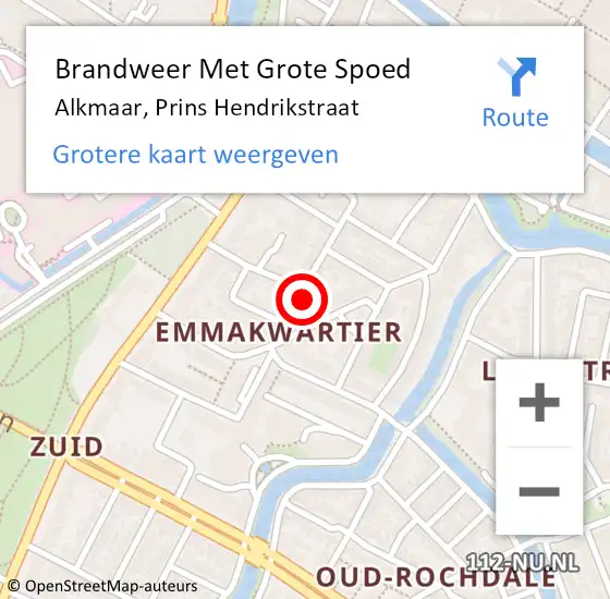 Locatie op kaart van de 112 melding: Brandweer Met Grote Spoed Naar Alkmaar, Prins Hendrikstraat op 27 mei 2024 08:37