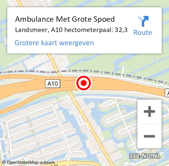 Locatie op kaart van de 112 melding: Ambulance Met Grote Spoed Naar Landsmeer, A10 hectometerpaal: 32,3 op 27 mei 2024 08:47