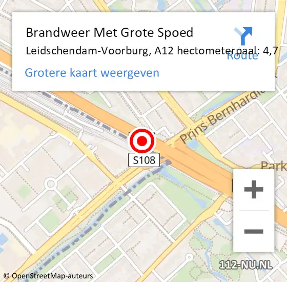 Locatie op kaart van de 112 melding: Brandweer Met Grote Spoed Naar Leidschendam-Voorburg, A12 hectometerpaal: 4,7 op 27 mei 2024 08:54