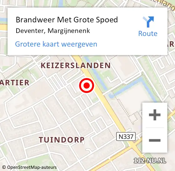 Locatie op kaart van de 112 melding: Brandweer Met Grote Spoed Naar Deventer, Margijnenenk op 27 mei 2024 09:08
