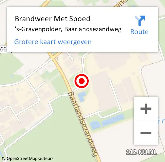 Locatie op kaart van de 112 melding: Brandweer Met Spoed Naar 's-Gravenpolder, Baarlandsezandweg op 27 mei 2024 09:11