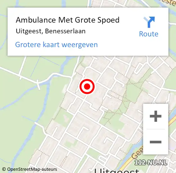 Locatie op kaart van de 112 melding: Ambulance Met Grote Spoed Naar Uitgeest, Benesserlaan op 27 mei 2024 09:17