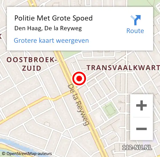 Locatie op kaart van de 112 melding: Politie Met Grote Spoed Naar Den Haag, De la Reyweg op 27 mei 2024 09:17