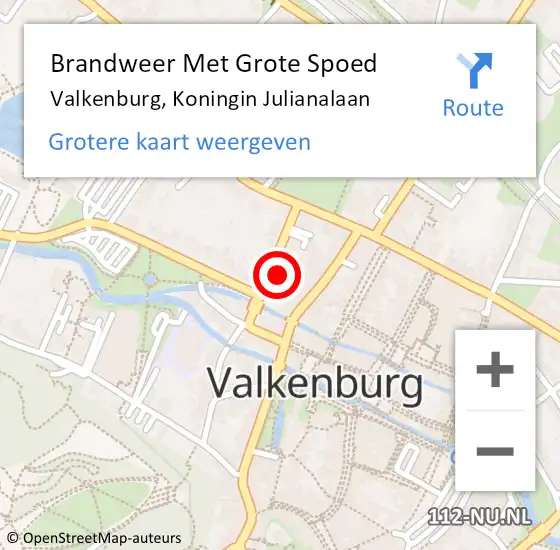 Locatie op kaart van de 112 melding: Brandweer Met Grote Spoed Naar Valkenburg, Koningin Julianalaan op 27 mei 2024 09:18