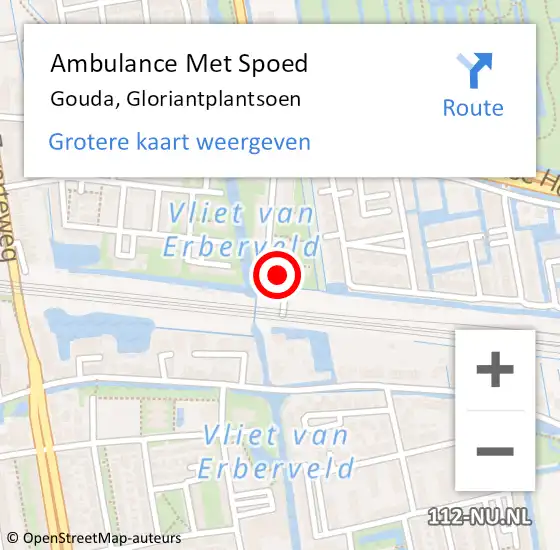 Locatie op kaart van de 112 melding: Ambulance Met Spoed Naar Gouda, Gloriantplantsoen op 27 mei 2024 09:28