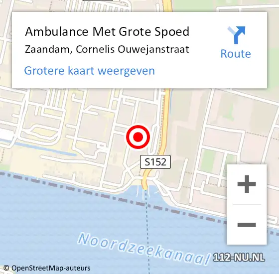 Locatie op kaart van de 112 melding: Ambulance Met Grote Spoed Naar Zaandam, Cornelis Ouwejanstraat op 27 mei 2024 09:45