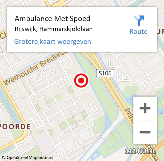 Locatie op kaart van de 112 melding: Ambulance Met Spoed Naar Rijswijk, Hammarskjöldlaan op 27 mei 2024 10:07