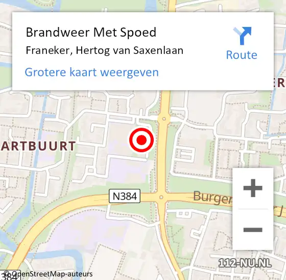 Locatie op kaart van de 112 melding: Brandweer Met Spoed Naar Franeker, Hertog van Saxenlaan op 27 mei 2024 10:08