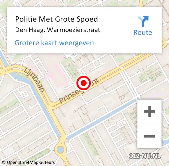 Locatie op kaart van de 112 melding: Politie Met Grote Spoed Naar Den Haag, Warmoezierstraat op 27 mei 2024 10:26