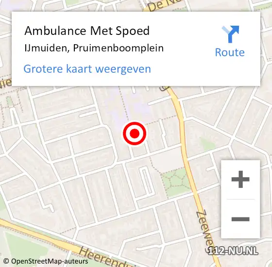 Locatie op kaart van de 112 melding: Ambulance Met Spoed Naar IJmuiden, Pruimenboomplein op 27 mei 2024 10:38