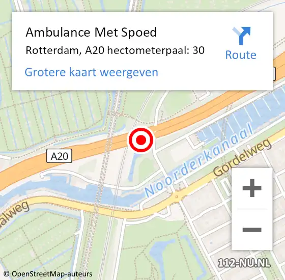 Locatie op kaart van de 112 melding: Ambulance Met Spoed Naar Rotterdam, A20 hectometerpaal: 30 op 27 mei 2024 10:45