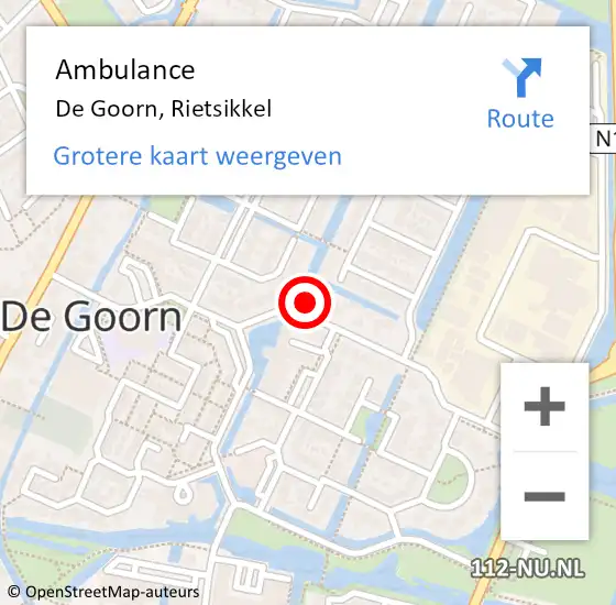 Locatie op kaart van de 112 melding: Ambulance De Goorn, Rietsikkel op 27 mei 2024 10:47