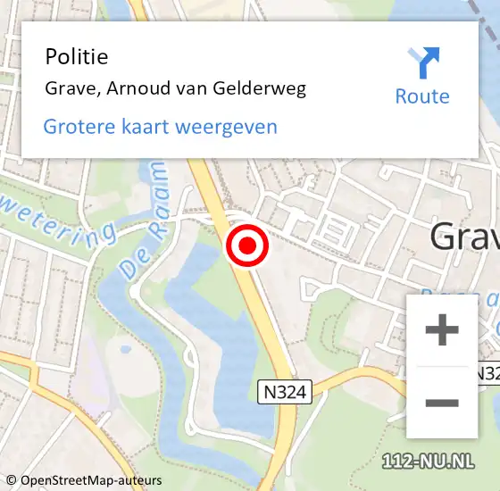 Locatie op kaart van de 112 melding: Politie Grave, Arnoud van Gelderweg op 27 mei 2024 10:56