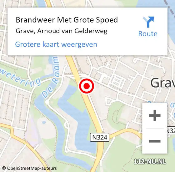 Locatie op kaart van de 112 melding: Brandweer Met Grote Spoed Naar Grave, Arnoud van Gelderweg op 27 mei 2024 10:56