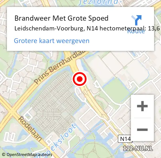 Locatie op kaart van de 112 melding: Brandweer Met Grote Spoed Naar Leidschendam-Voorburg, N14 hectometerpaal: 13,6 op 27 mei 2024 10:57