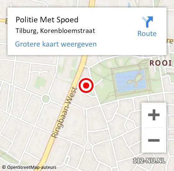 Locatie op kaart van de 112 melding: Politie Met Spoed Naar Tilburg, Korenbloemstraat op 27 mei 2024 10:57