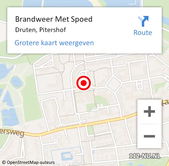 Locatie op kaart van de 112 melding: Brandweer Met Spoed Naar Druten, Pitershof op 27 mei 2024 11:01