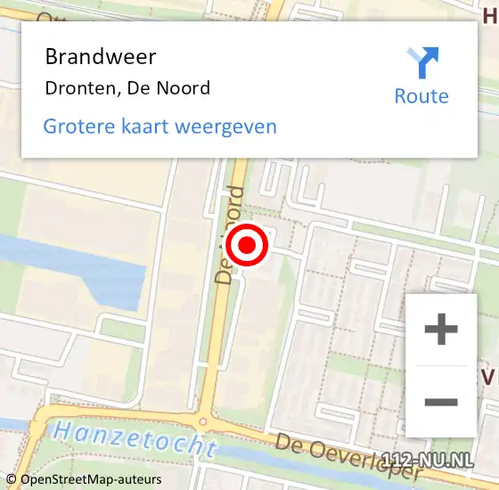 Locatie op kaart van de 112 melding: Brandweer Dronten, De Noord op 27 mei 2024 11:14