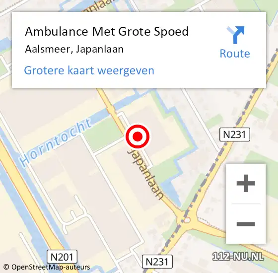 Locatie op kaart van de 112 melding: Ambulance Met Grote Spoed Naar Aalsmeer, Japanlaan op 27 mei 2024 11:22