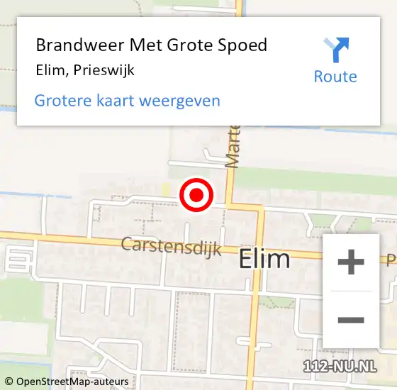 Locatie op kaart van de 112 melding: Brandweer Met Grote Spoed Naar Elim, Prieswijk op 27 mei 2024 11:28