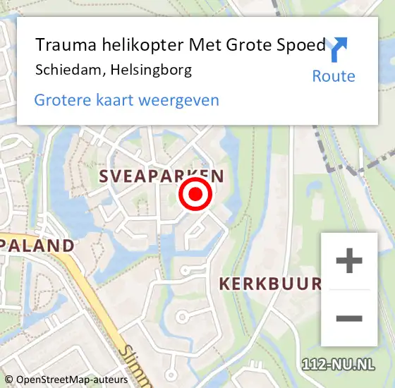 Locatie op kaart van de 112 melding: Trauma helikopter Met Grote Spoed Naar Schiedam, Helsingborg op 27 mei 2024 12:57