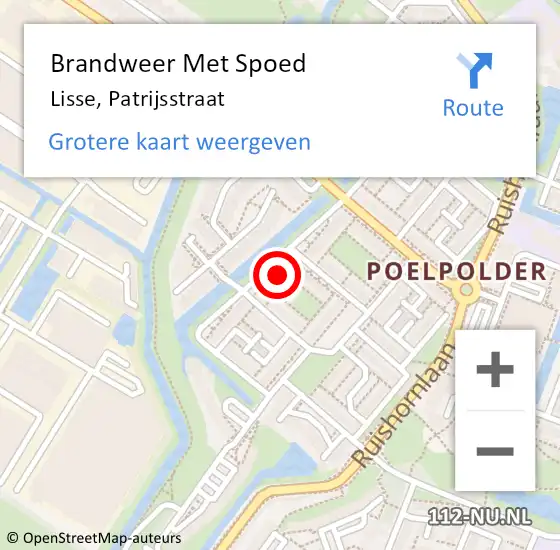 Locatie op kaart van de 112 melding: Brandweer Met Spoed Naar Lisse, Patrijsstraat op 27 mei 2024 12:59