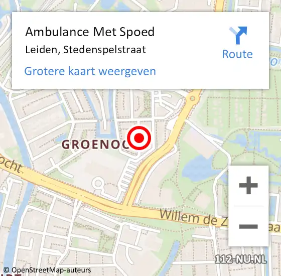 Locatie op kaart van de 112 melding: Ambulance Met Spoed Naar Leiden, Stedenspelstraat op 27 mei 2024 13:06