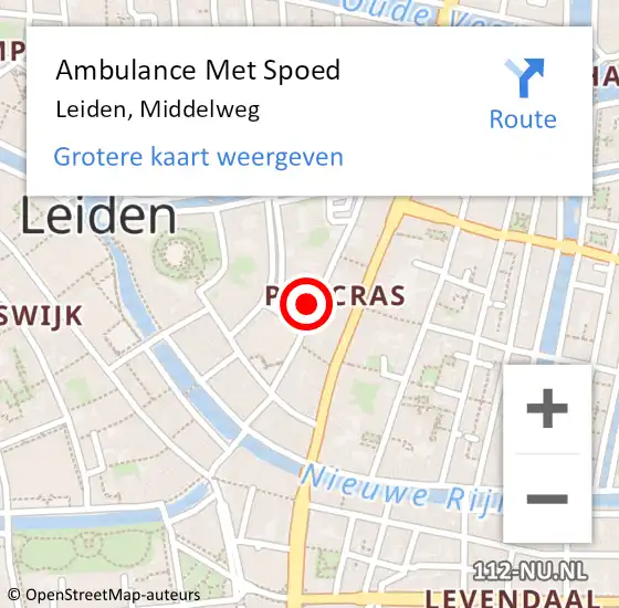 Locatie op kaart van de 112 melding: Ambulance Met Spoed Naar Leiden, Middelweg op 27 mei 2024 13:15