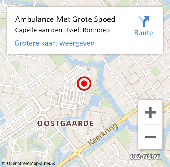 Locatie op kaart van de 112 melding: Ambulance Met Grote Spoed Naar Capelle aan den IJssel, Borndiep op 27 mei 2024 13:16