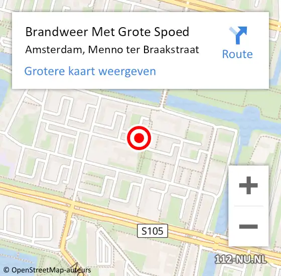 Locatie op kaart van de 112 melding: Brandweer Met Grote Spoed Naar Amsterdam, Menno ter Braakstraat op 27 mei 2024 13:29