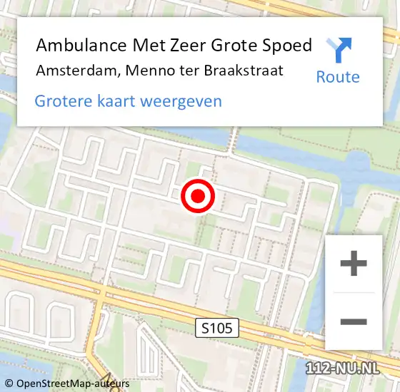 Locatie op kaart van de 112 melding: Ambulance Met Zeer Grote Spoed Naar Amsterdam, Menno ter Braakstraat op 27 mei 2024 13:29