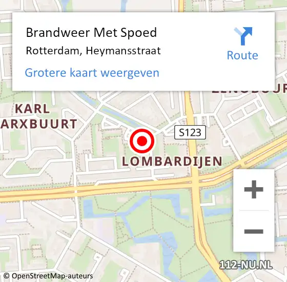 Locatie op kaart van de 112 melding: Brandweer Met Spoed Naar Rotterdam, Heymansstraat op 27 mei 2024 13:52