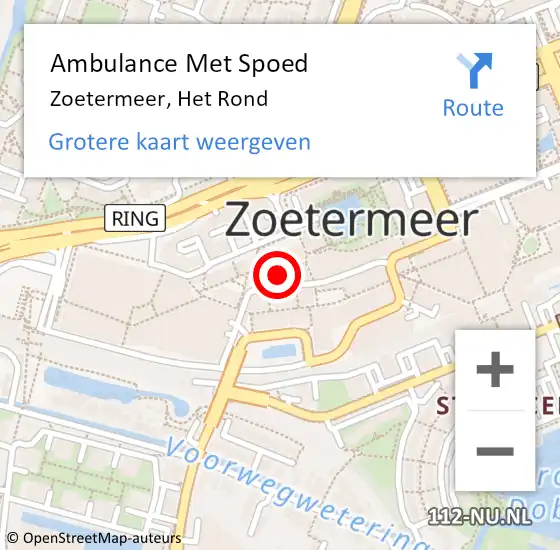 Locatie op kaart van de 112 melding: Ambulance Met Spoed Naar Zoetermeer, Het Rond op 27 mei 2024 14:04