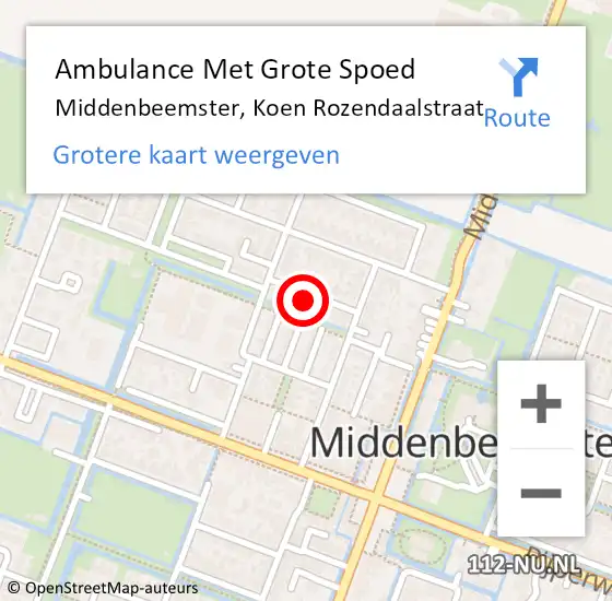 Locatie op kaart van de 112 melding: Ambulance Met Grote Spoed Naar Middenbeemster, Koen Rozendaalstraat op 27 mei 2024 14:09