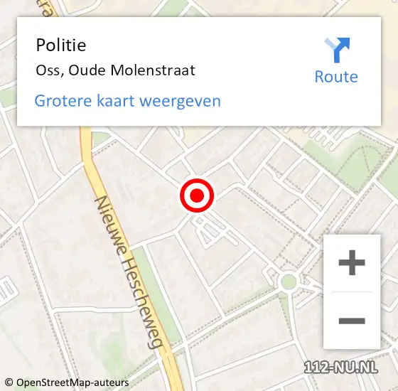 Locatie op kaart van de 112 melding: Politie Oss, Oude Molenstraat op 27 mei 2024 14:09