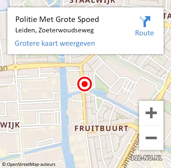 Locatie op kaart van de 112 melding: Politie Met Grote Spoed Naar Leiden, Zoeterwoudseweg op 27 mei 2024 14:19