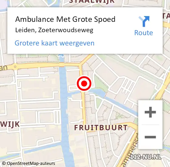 Locatie op kaart van de 112 melding: Ambulance Met Grote Spoed Naar Leiden, Zoeterwoudseweg op 27 mei 2024 14:19