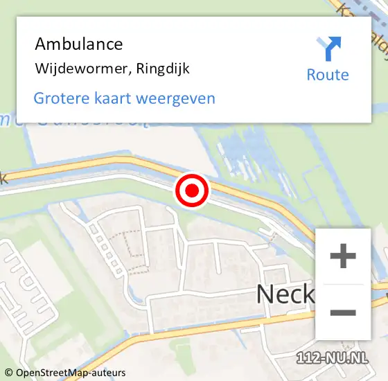 Locatie op kaart van de 112 melding: Ambulance Wijdewormer, Ringdijk op 27 mei 2024 14:28