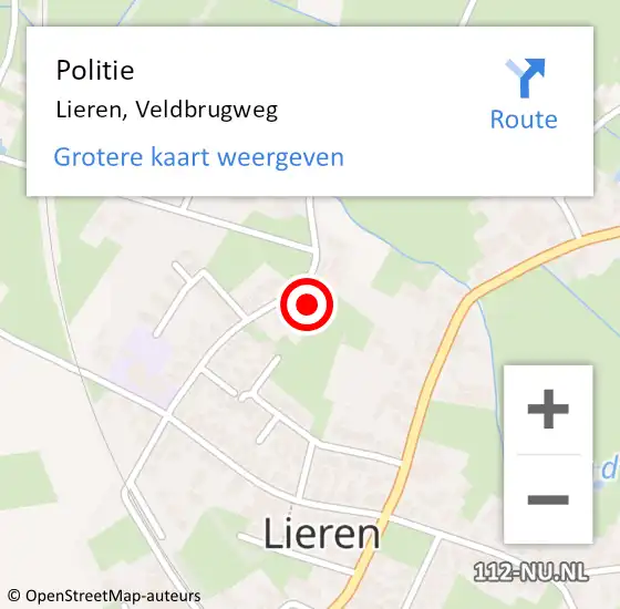 Locatie op kaart van de 112 melding: Politie Lieren, Veldbrugweg op 27 mei 2024 14:31
