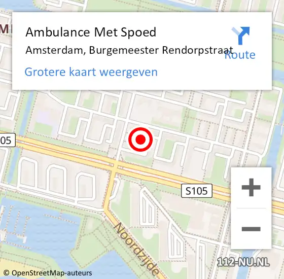 Locatie op kaart van de 112 melding: Ambulance Met Spoed Naar Amsterdam, Burgemeester Rendorpstraat op 27 mei 2024 14:38