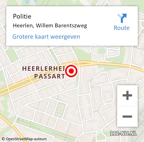 Locatie op kaart van de 112 melding: Politie Heerlen, Willem Barentszweg op 27 mei 2024 14:49