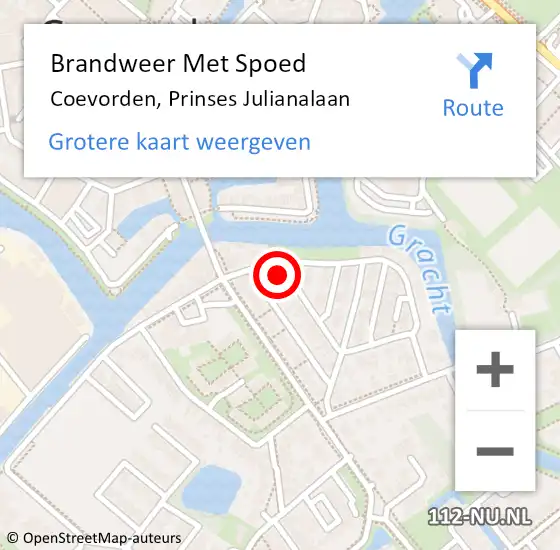 Locatie op kaart van de 112 melding: Brandweer Met Spoed Naar Coevorden, Prinses Julianalaan op 27 mei 2024 14:56