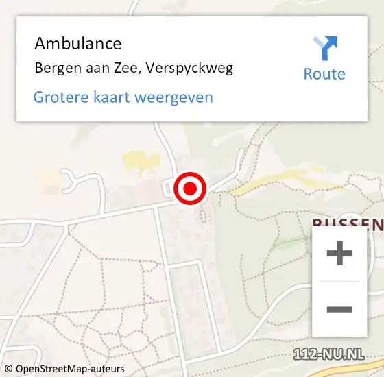 Locatie op kaart van de 112 melding: Ambulance Bergen aan Zee, Verspyckweg op 27 mei 2024 15:04