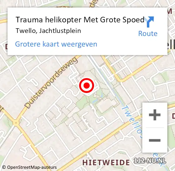 Locatie op kaart van de 112 melding: Trauma helikopter Met Grote Spoed Naar Twello, Jachtlustplein op 27 mei 2024 15:17