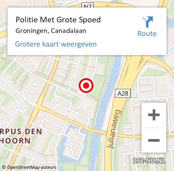 Locatie op kaart van de 112 melding: Politie Met Grote Spoed Naar Groningen, Canadalaan op 27 mei 2024 15:32