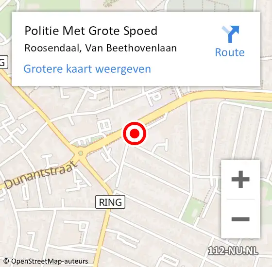 Locatie op kaart van de 112 melding: Politie Met Grote Spoed Naar Roosendaal, Van Beethovenlaan op 27 mei 2024 15:38