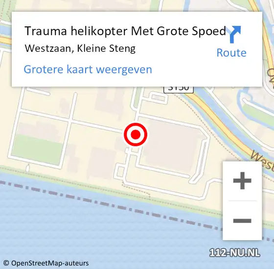 Locatie op kaart van de 112 melding: Trauma helikopter Met Grote Spoed Naar Westzaan, Kleine Steng op 27 mei 2024 15:38
