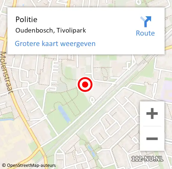 Locatie op kaart van de 112 melding: Politie Oudenbosch, Tivolipark op 27 mei 2024 15:41